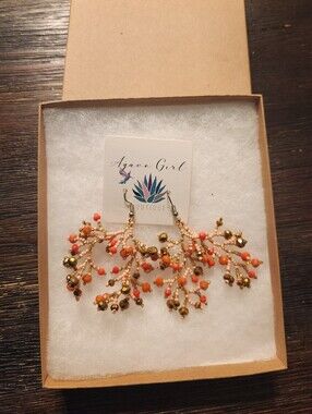 Agave Girl Coral & Gold Branch Drop Earrings